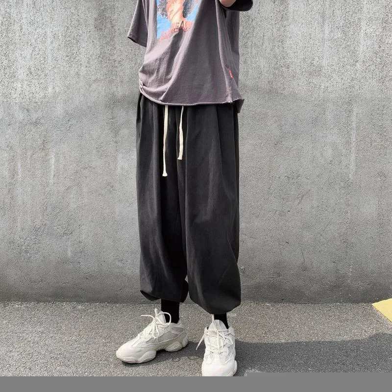 Pantaloni da uomo drappeggiati in seta di ghiaccio Harem da uomo estivi sottili coreani streetwear ins vento sciolto cravatta dritta piedi pantaloni larghi casual pantaloni della tuta