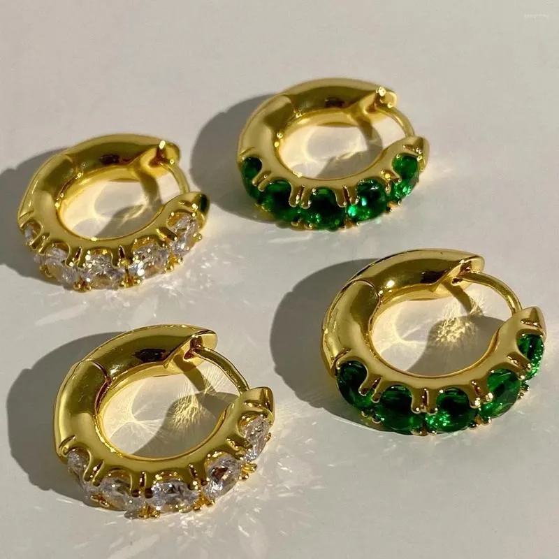 Hoop Earrings AENSOA Good Quality Green Color Zircon Small For Women Gold 2022 Party JewelryGift