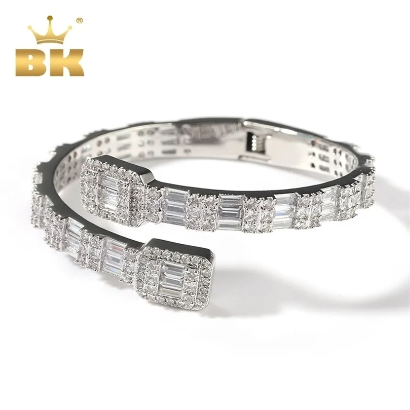 THE BLING KING 7mm Baguette Cuff Bangel Micro Paved Bling Square Cubic Zirconia Bracelet Luxury Wrist Rapper Jewelry Punk Bangle 220331