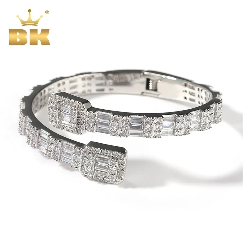 THE BLING KING 7mm Baguette Manschett Bangel Micro Paved Bling Square Cubic Zirconia Armband Lyx Wrist Rapper Smycken Punk Armring 220331