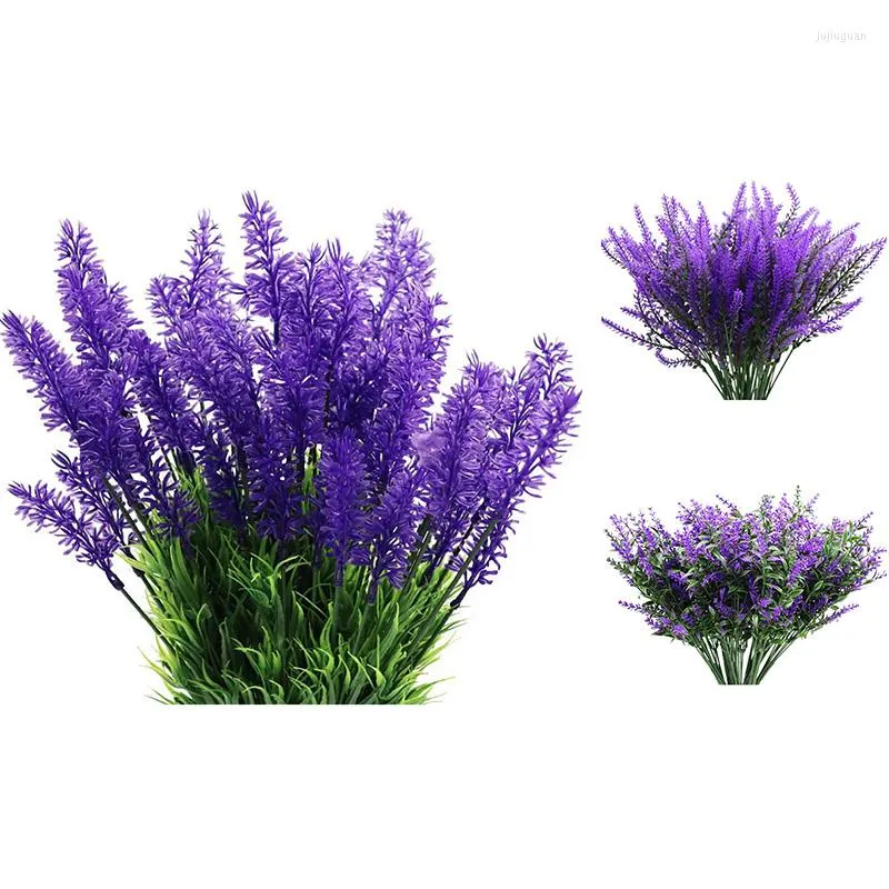 Decorative Flowers 10 Bundles Artificial Flowers-Lavender Outdoor UV Resistant Fake No Fade Faux Plastic