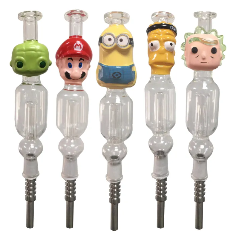 Nuovo Cartoon Recycler Tubi fumatori in vetro Straw Dabber Tool Micro NC con punte Ti e ciotola 14mm