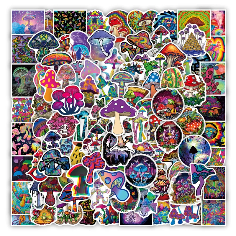 Mushroom Stickers 100 PCS Vinyl Waterproof Sticker for Laptop Skateboard Water Bottles Computer Phone Guitar Bat Stickers E279