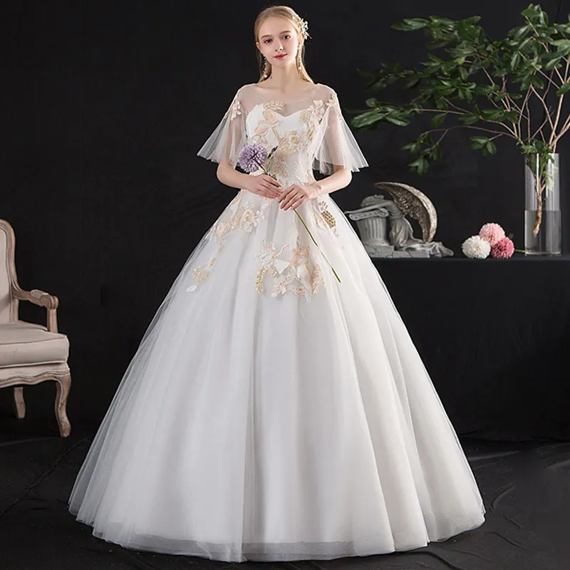 2023 suknia balowa suknie ślubne bohemijska plaża linia v szyja koronkowe 3D Kwiki kwiatowe iluzja Backless Train plus size formalna suknia ślubna