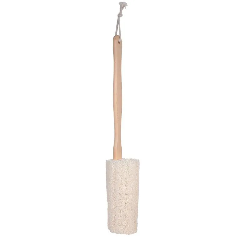 Natürliche Luffa-Badebürste mit langem Holzgriff, Peeling für trockene Haut, Dusche, Körperwäscher, Spa-Massagegerät, RRE14970