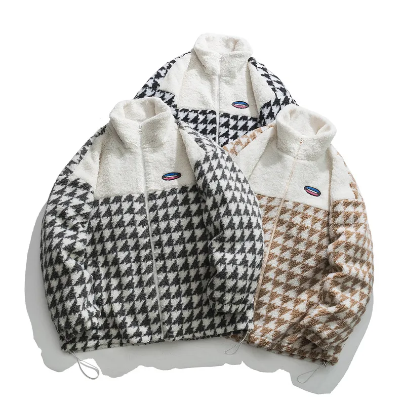 Hiver floue moelleux vestes Parkas Harajuku couleur bloc Patchwork épaissir chaud laine d'agneau manteaux Streetwear vêtements d'extérieur décontractés