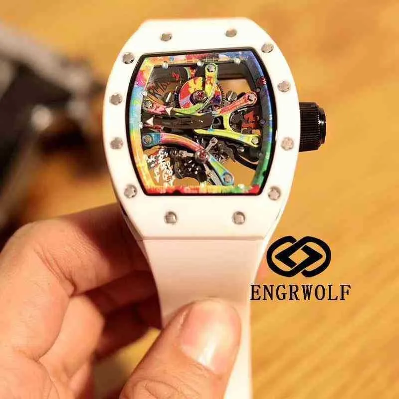 Engrwolf Watch R RM68-01シリーズ2824自動機械的白い陶器テープメンズ