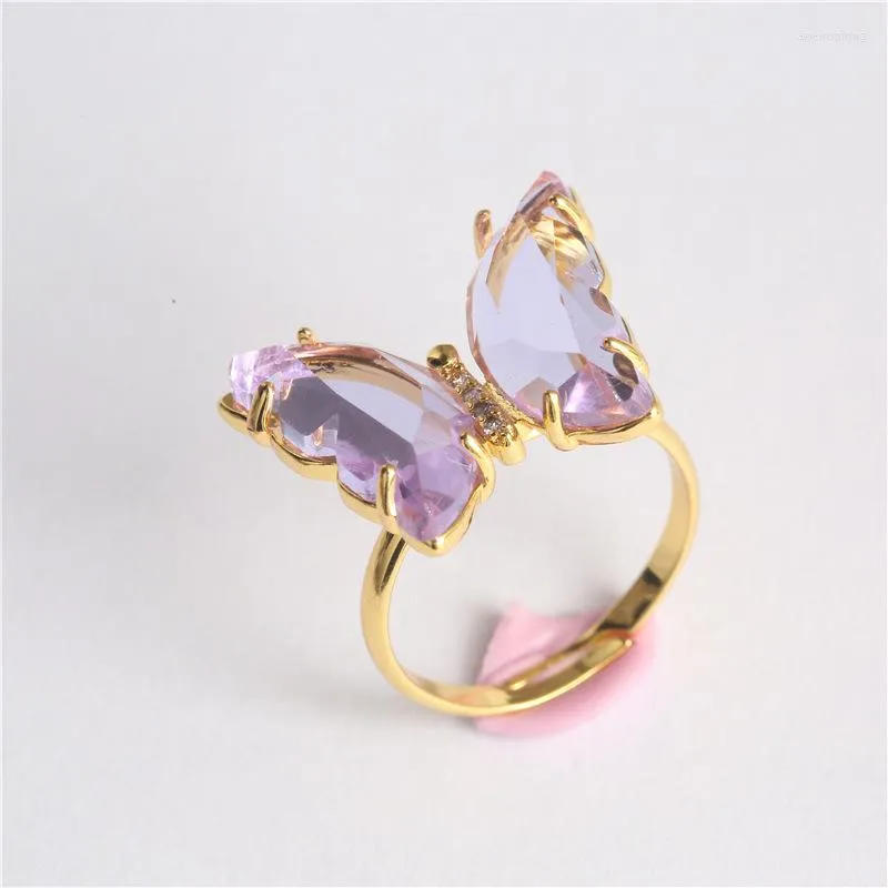 Cluster Rings Glass Crystal Butterfly For Women Girls Gold Color Cocktail Ring Adjustable Resizable Anel Anillos Mujer Jewelry