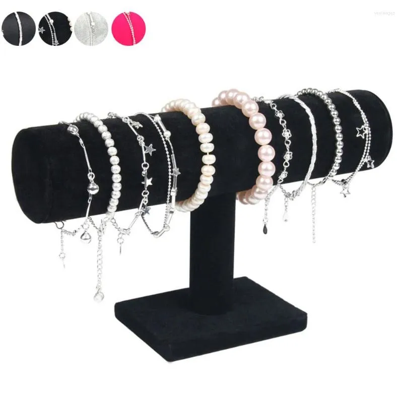 Jewelry Pouches Portable Velvet/PU Leather Bracelet Bangle Necklace Display Stand Holder Watch Organizer T-Bar Rack THIN889