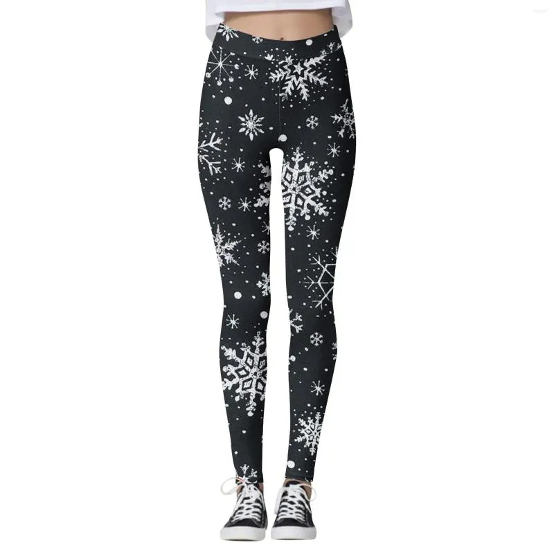 Leggings pour femmes tenues d'hiver pour femmes pantalons décontractés mode motif de noël Stretch taille haute imprimé fleuri articles de cheveux