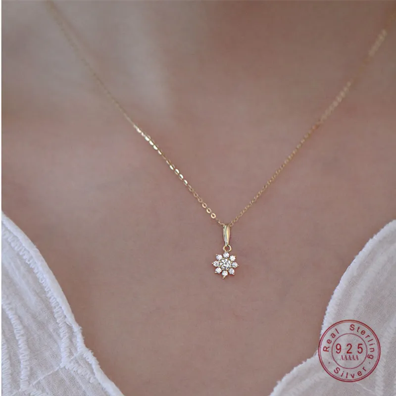 Collane con ciondolo Hi Man 925 Sterling Sier Placcatura Oro 14K Collana di fiori di cristallo coreani Temperamento delle donne Tutti i fiammiferi Gioielli Aliex Smtny