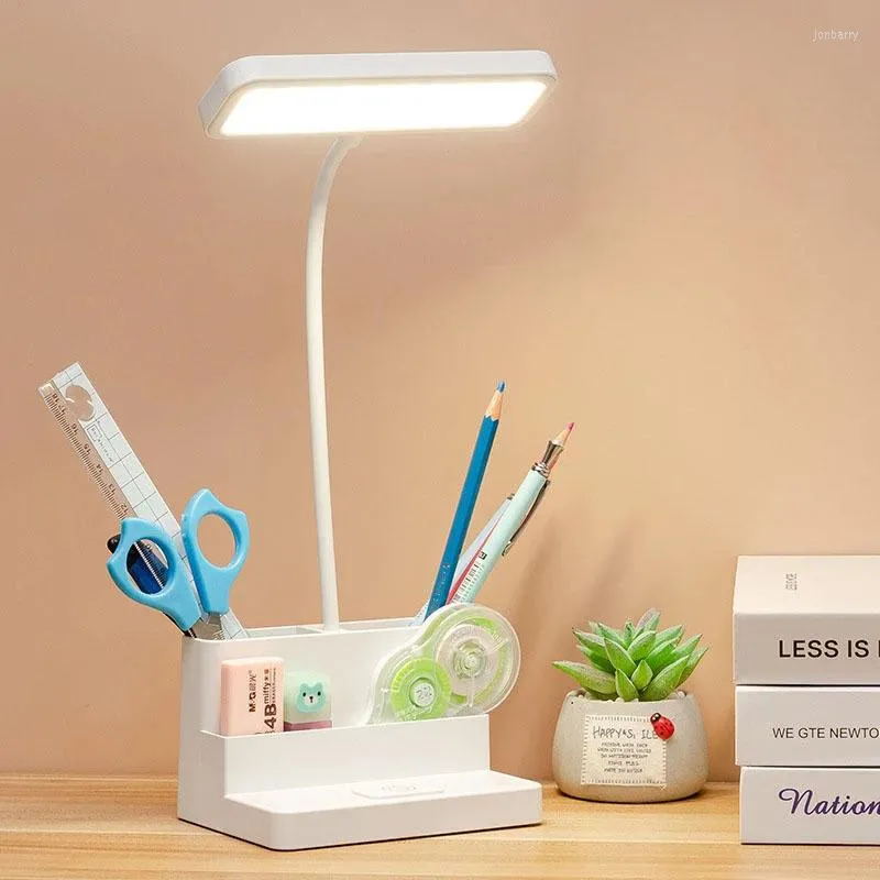 Bordslampor Desk lampan Uppladdningsbar USB -LED f￶r Office Study Reading Night Lights With Pen Phone Holder Function