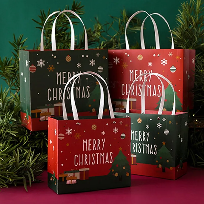 Sacages cadeaux décorations de Noël sac en papier Santa avec poignée joyeuse Noël pour enfants fête favorable sachet cadeaux paquet de paquets