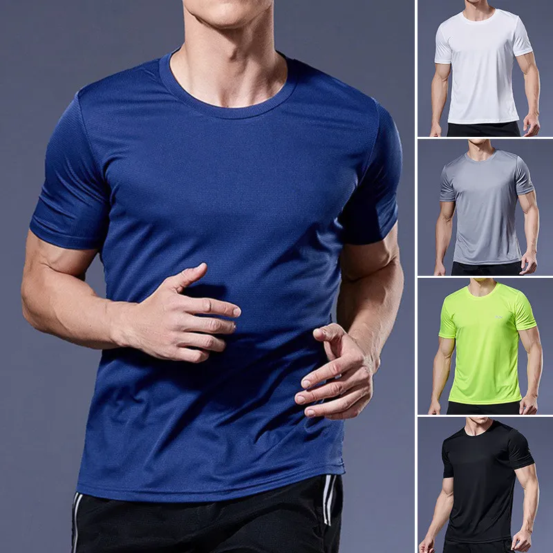 T-shirt de course à séchage rapide multicolore à manches courtes pour hommes