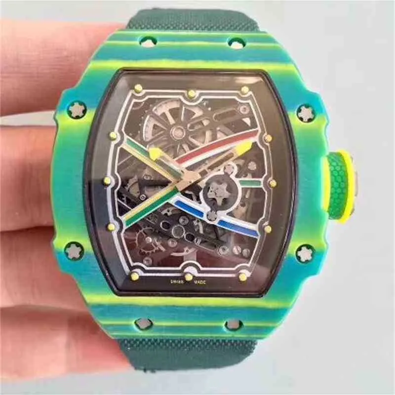 Luxury mens Mechanics Watches Wristwatch Top Brand 67-02 Van Niekerk Green NTPT Carbon Fiber Sports Automatic Men Openworked Dial Ribb