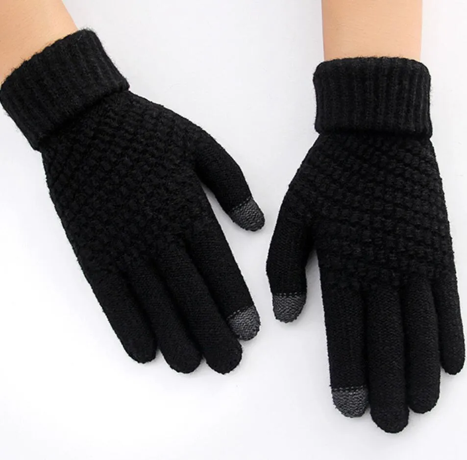 10 Stück Herbst Winter Damen Bindfäden und Fleece-Handschuhe Mann Outdoor Feste Wolle stricken FRAU Mode Fünf-Finger-Handschuh s Rice Touchscreen-Strickhandschuhe