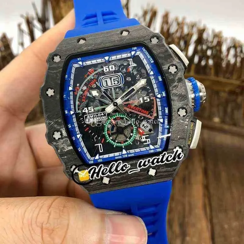 Luxury mens Mechanics Watch Wristwatches Flyback Big Date Top Black Carbon Fiber Rm11-04 Miyota Autoamtic Mechanical Skeleton Dial Men