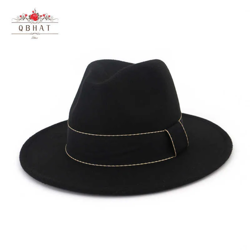 Шапочка/кепки черепа Qbhat Wide Brim Women Fashion Top Jazz Cap Unisex Trend Trend шерстяная шляпа шляпы шляпы черная шляпа Trilby для мужчины QB06 T221013