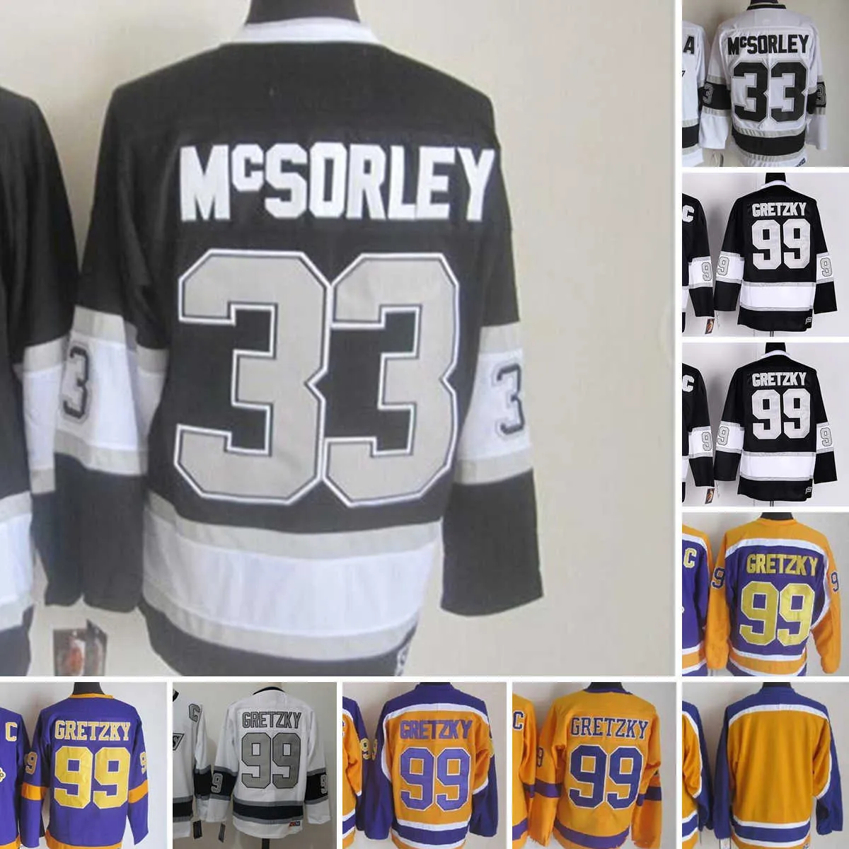 1967-1999 Movie Retro CCM Hockey Jersey Ricamo 99 Wayne Gretzky Maglie 33 Marty McSorley Maglie vintage