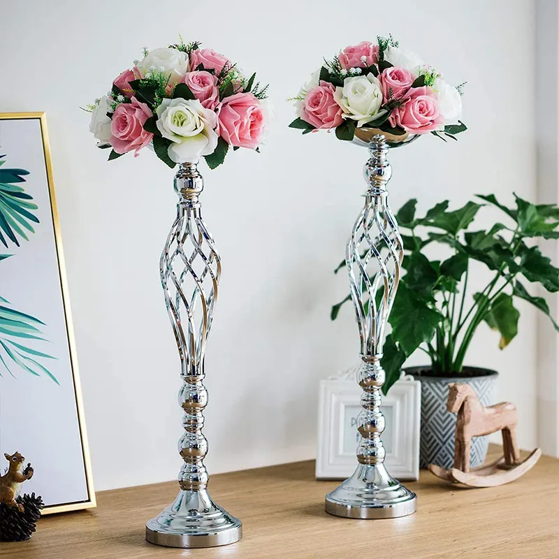 Fleurs Vases Bougeoir Supports de support Décorations de mariage Or / Argent Route Plomb Floral Bouquet Accessoires de fête Table Centre de table Pilier