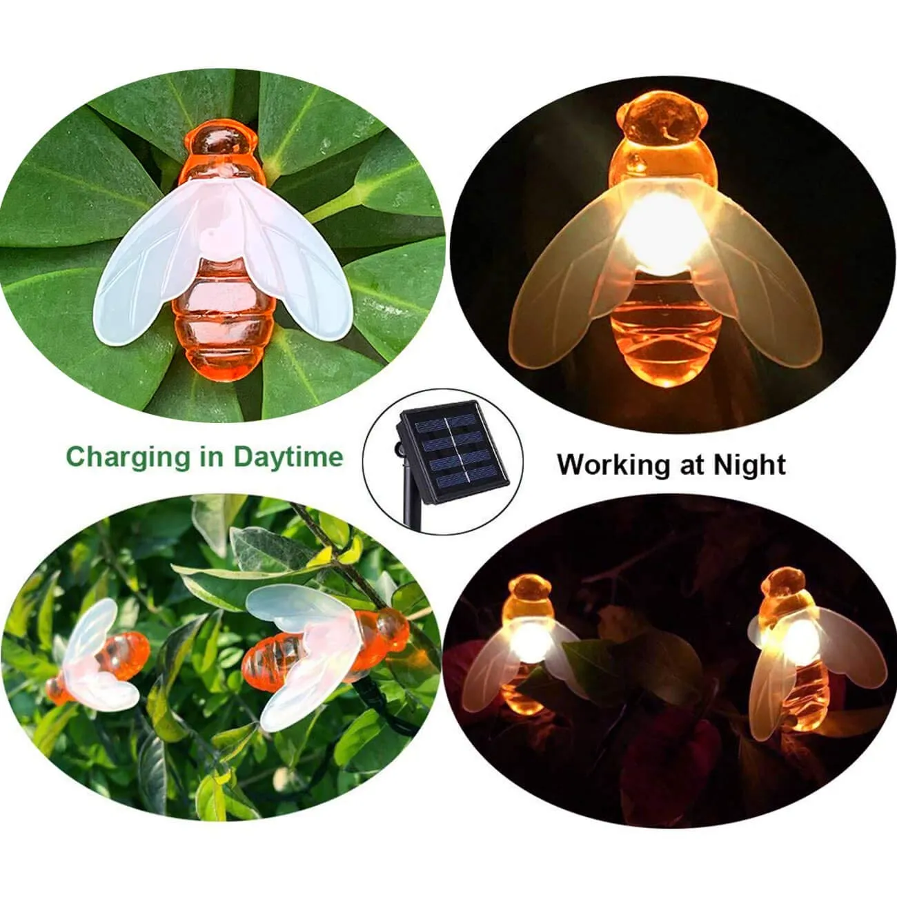 Guirlande lumineuse solaire 20LED extérieur étanche Simulation miel abeilles décor pour jardin décorations de noël blanc chaud