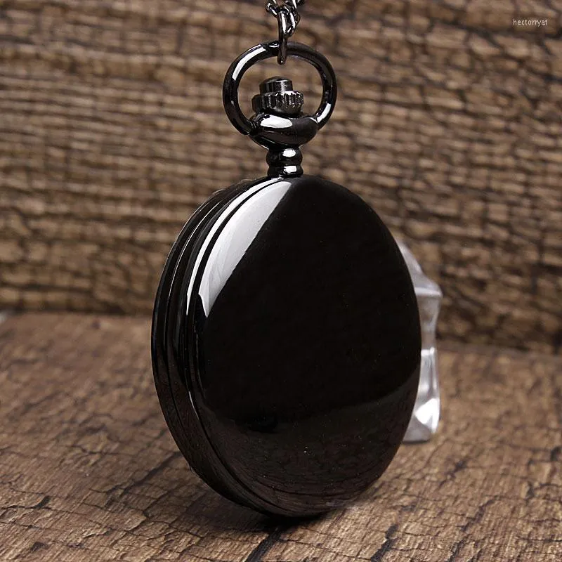 Montres de poche Retro Smooth Men Black Watch Silver Polish Quartz Fob Pendant With Chain