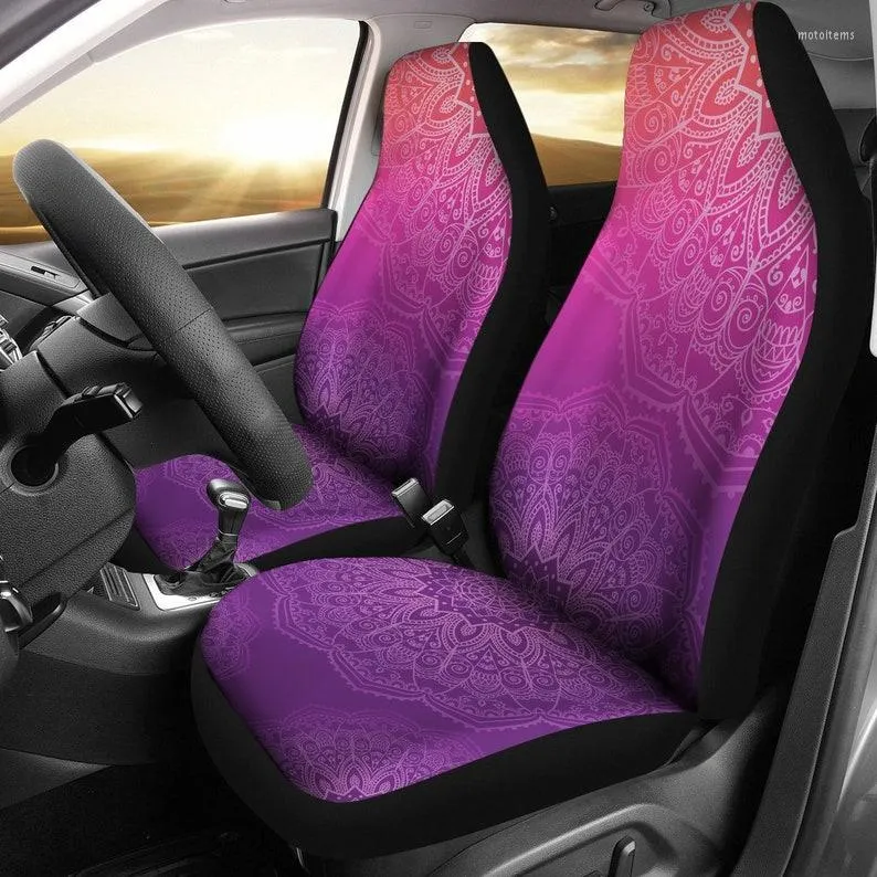 Coprisedili Auto Viola / Rosa Corallo Mandala Coppia 2 Protezioni Anteriori Accessori Ma