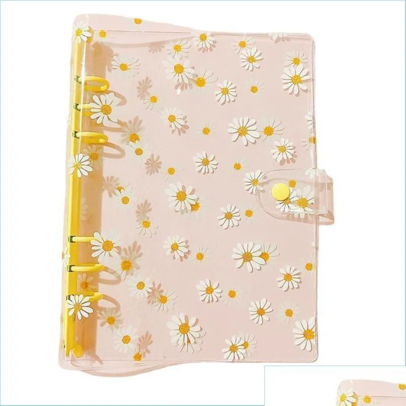 Kuitbiemenbladbouten A5/A6 Daisy Loose-blad Notebook 3-holes PVC Transparant Binder Korea Stationery Handboek Journal Fema-vormige bagssho otiip