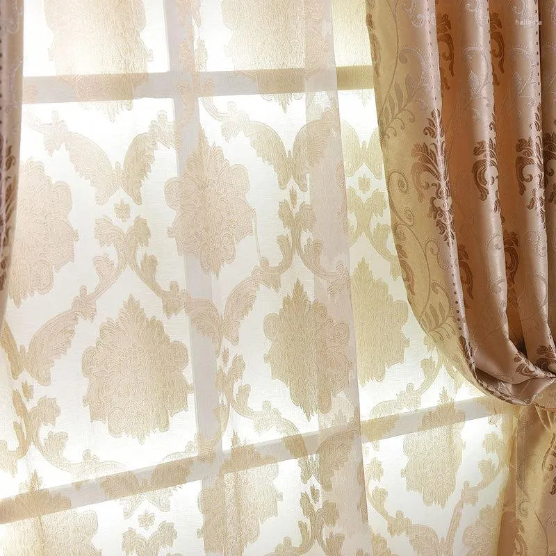 Cortina estilo europeo flor cortada hilo dormitorio sala de estar balcón Beige cortinas para ventana de lujo