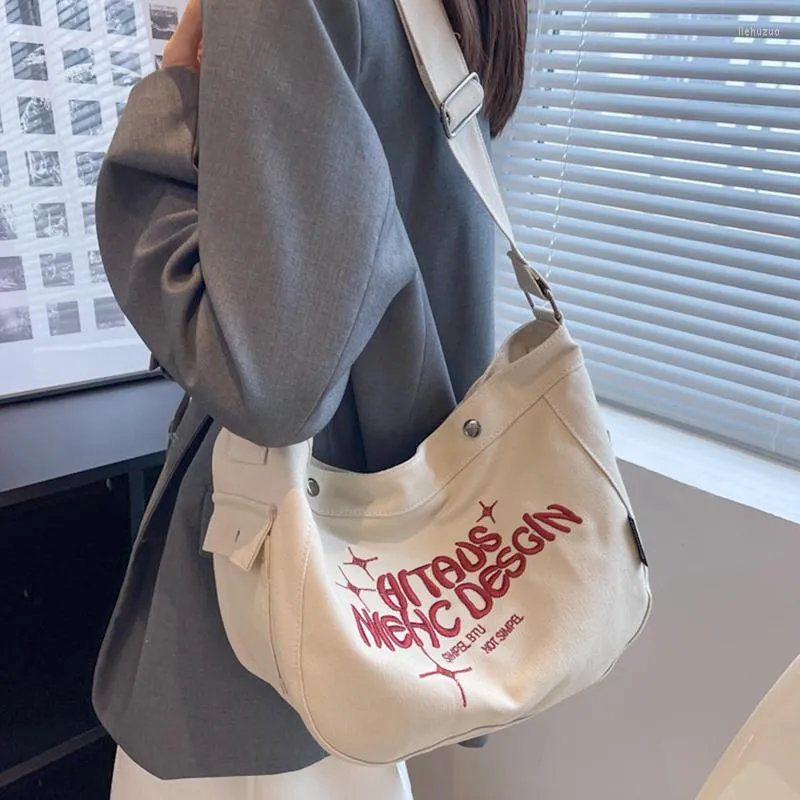 Evening Bags 90s Fashion Y2K Medium Size School Book Crossbody Bag Female Big Capacity Canvas Fabric Embroidery Hobo Slouchy Shoulder From 19 56 DHgate