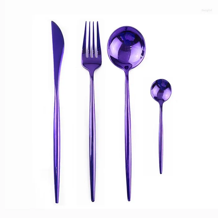 Dinnerware Sets 1Pcs Mirror Purple Tableware Set 304 Stainless Steel Silverware Service Bright Fork Knife Spoon Dinnerwar Cutlery