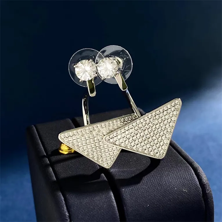 boucles d'oreilles de créateurs femmes Designers de luxe triangle inversé en acier inoxydable Géométrique Zircon Pierre Cristal Strass Boucles D'oreilles pour Femmes Hoop Marque Jewerlry