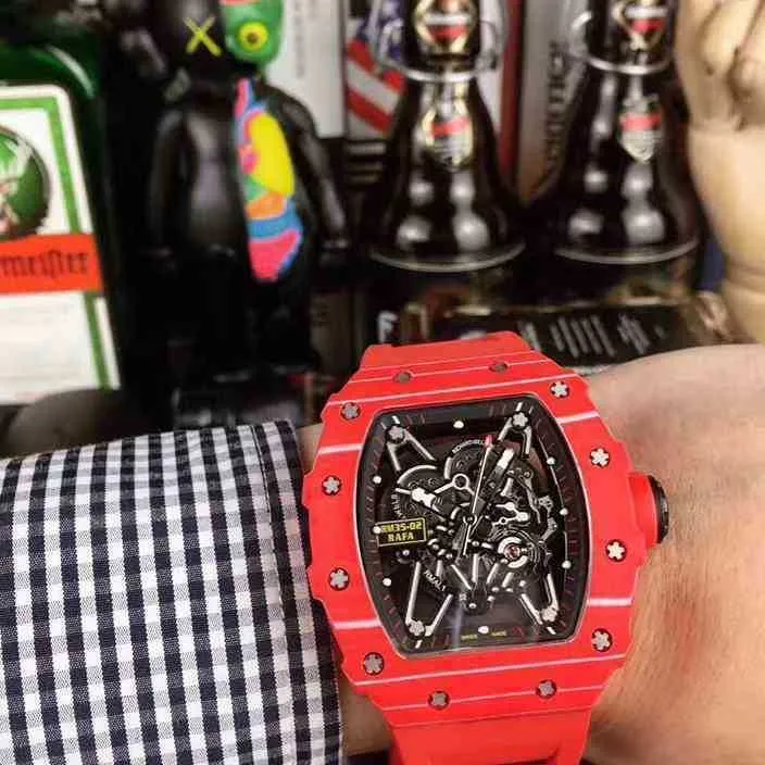 Business Leisure RM35-02 Automatische mechanische Mühle Watch rotes Kohlefaserband Herren Uhr Designer wasserdichte Armbanduhren hohe Qualität