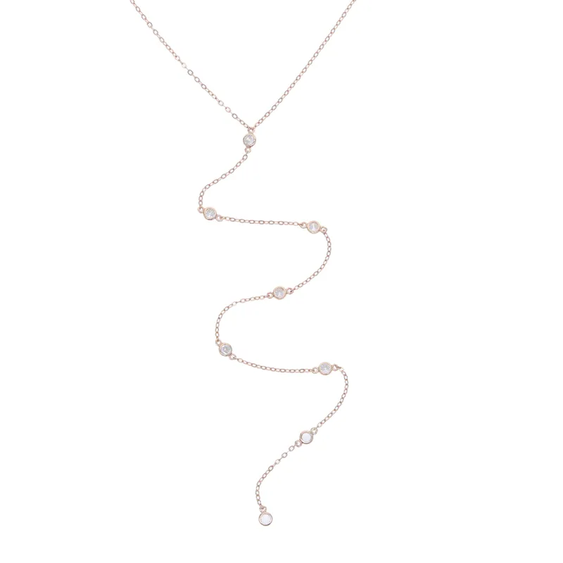 925 Sterling Silver CZ Link Long Chain collier Bijoux Femmes Bijoux Simple Chandail Sexy Colliers Nouvelle Mode Y Forme Lariat Dames