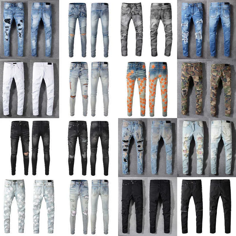 Jeans da uomo grigi per uomo Designer Skinny Fit Rip Skull Slim Biker Uomo Denim Distress Cult Rapper Street Hip Hop Curvy Long Straight Leg Stretch