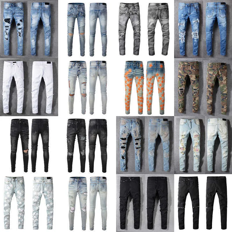 Herrenjeans Grau für Herren Designer Skinny Fit Rip Skull Slim Biker Herren Denim Distress Cult Rapper Street Hip Hop Curvy Long Straight Leg Stretch