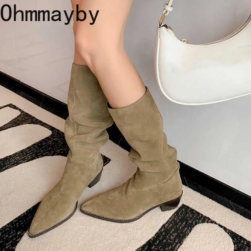 Botas New Western Cowboy Fashion Slip On Kneehigh Botas de Mujer Square Heel Feminino Cavaleiro Longo Inverno 2022 Sapatos Sul 221013