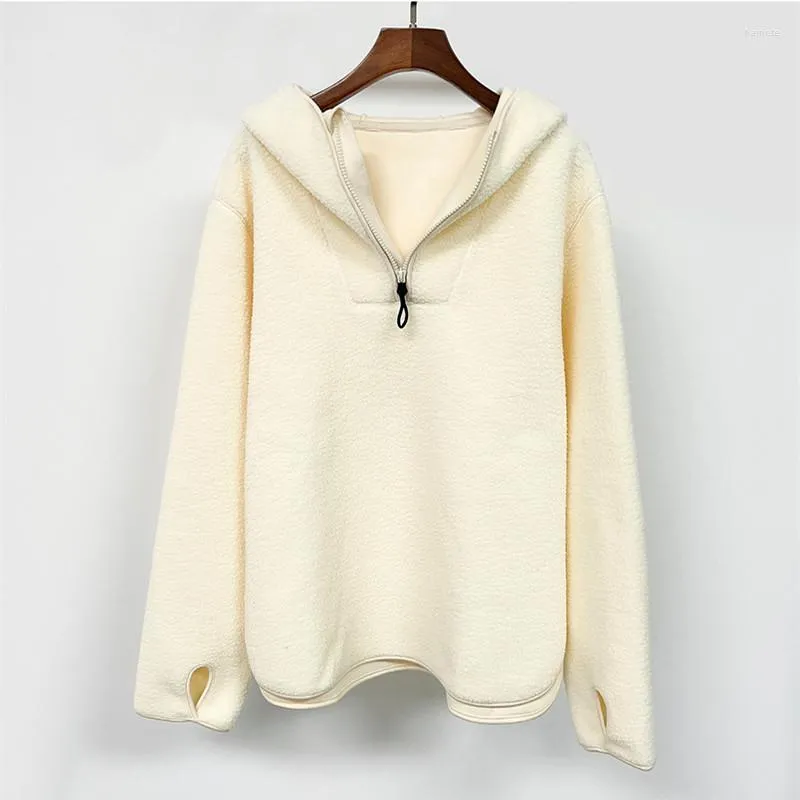 Women's Hoodies 2022 Women Faux Fur Warm Solid Color Cuff Hollow Out Ladies Long Sleeve Zipper Hooded Sweatshirt Pullover Top