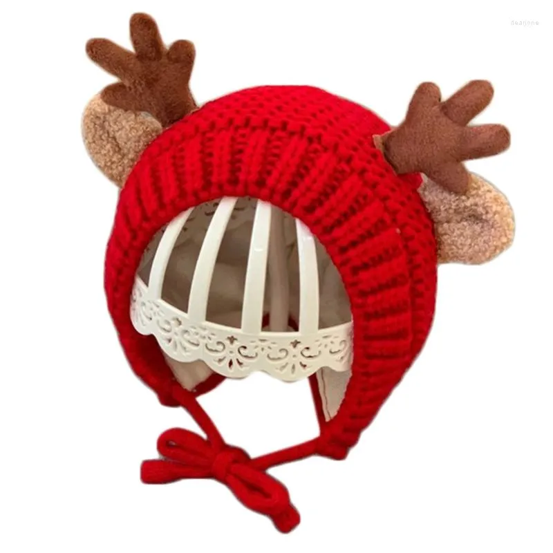 Şapkalar Bebek Bebek Kış Örgü Beanie Şapka Sevimli Noel ren geyiği boynuzları yürümeye başlayan çocuk rüzgar geçirmez kulak ışığı kapağı ile çene kayışı ile