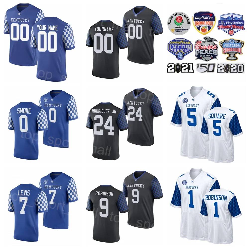 NCAA College Kentucky Wildcats Football 29 LaVell Wright Jersey 6 Dane Key 9 Tayvion Robinson 13 JJ Weaver 5 DeAndre Square 80 Brenden Bates University Noir Bleu