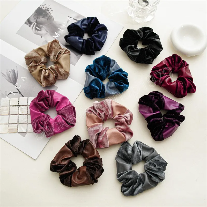 Pu Gold Gold Velvet Scrunchies حامل ذيل الحصان الشعر أزياء ملحقات الشعر الخريف شتاء الشعر علاقات الرؤوس الرؤوس