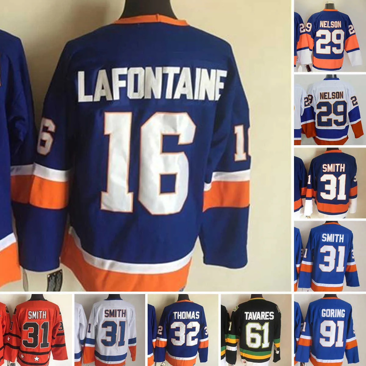 1997-1999 Film Retro CCM Hockey Jersey Broderie 31 Maillots Billy Smith 29 Brock Nelson 32 Steve Thomas 91 John Tavares 16 Maillots Vintage Pat LaFontaine
