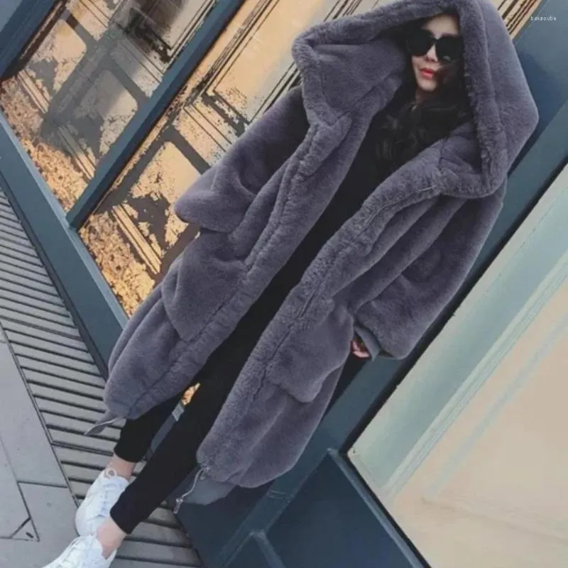 Frauen Pelz 2022 Frauen Winter Faux Mantel Damen Streetwear Dicke Warme Lange Hülse Mit Kapuze Outwear