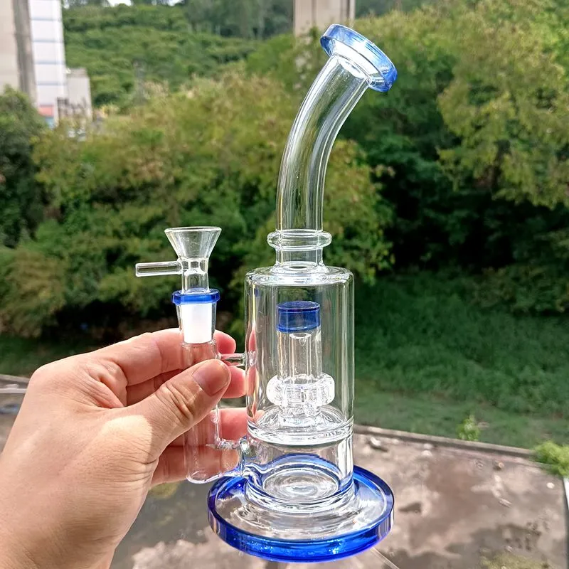 Blue Glass Water Bong Hookahs 14mm Smoking Oil Dab Rigs Shisha with Tire Percolator Accessories