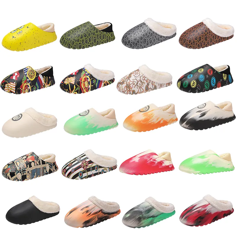 Cotton Slippers Warm Shoes Plain Cartoon Color Rubbed Graffiti Plush Indoor and Outdoor Couples Section Winter Snow Boots For Women Men Various Styles Multi Sizes