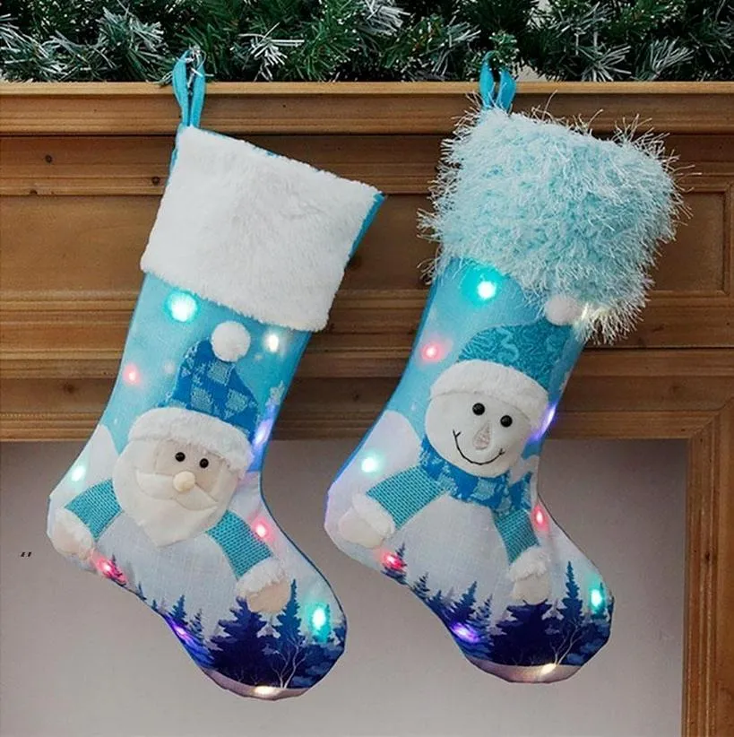 Led Glowing Christmas Stockings For Santa Clause Snowman Xmas Tree Decoration Pendant Ornaments Socks Gift Bag Candy Bags RRE15014