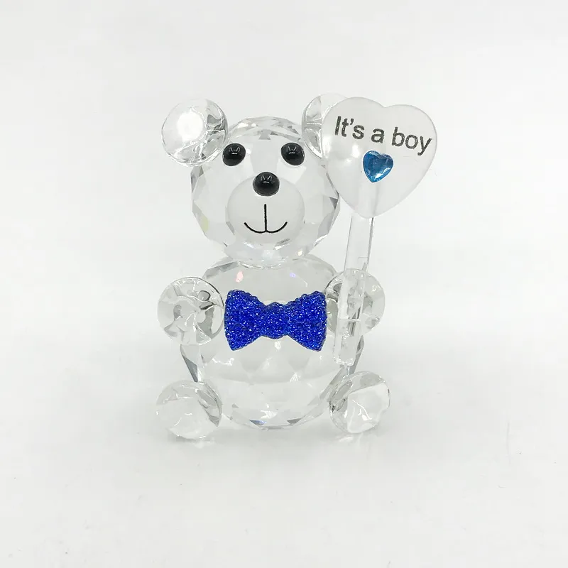 20PCS Baby Boy Shower Favors Crystal Bear avec Blue Bowknots Parfait pour les décorations de fête d'anniversaire Nouveau-né Baptême Première Communion Cadeau