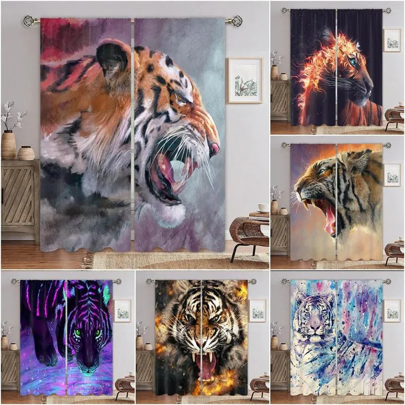 Curtain Tiger Series Ink Science Fiction Modern Cloth 2 Sheet Narrow And Wide Size Suitable For Living Room Bedroom