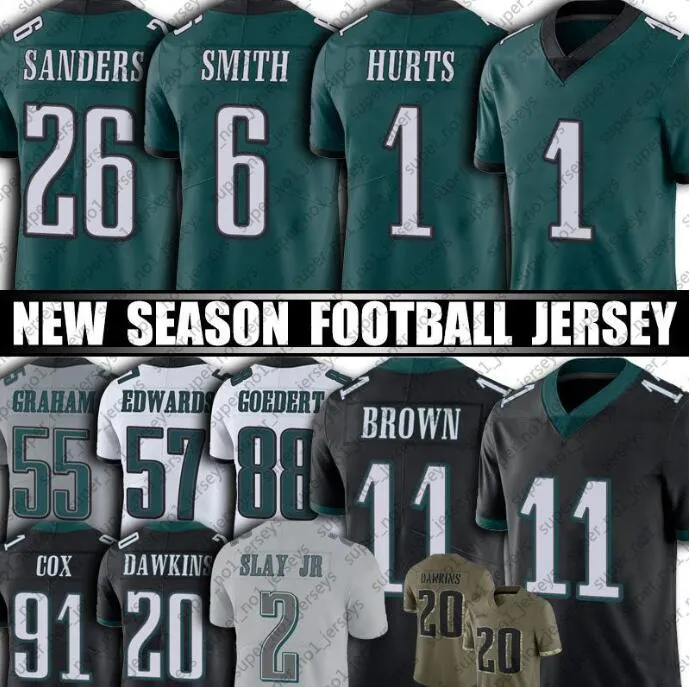 1 Jalen Hurts Jersey PhiladelphiaEaglesBrown DeVonta Smith Miles