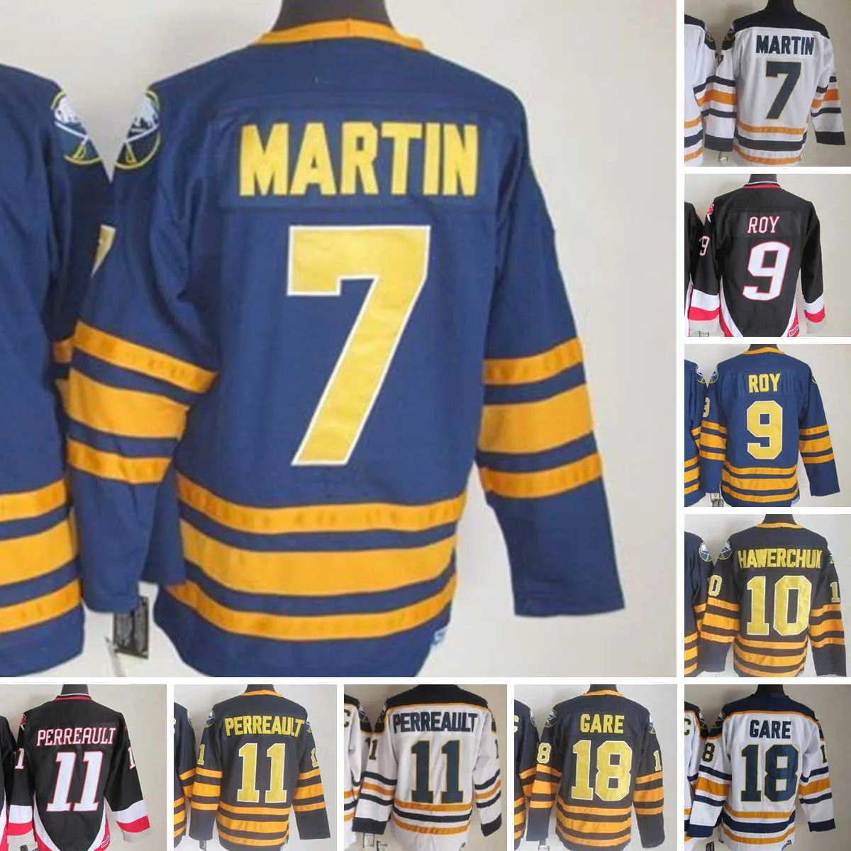 1970-1999 Film Vintage CCM Hockey Jersey Retro Stickerei 11 Gilbert Perreault 26 Thoma Vanek 18 Danny Gare Rick Martin Derek Roy Hawerchuk Trikots